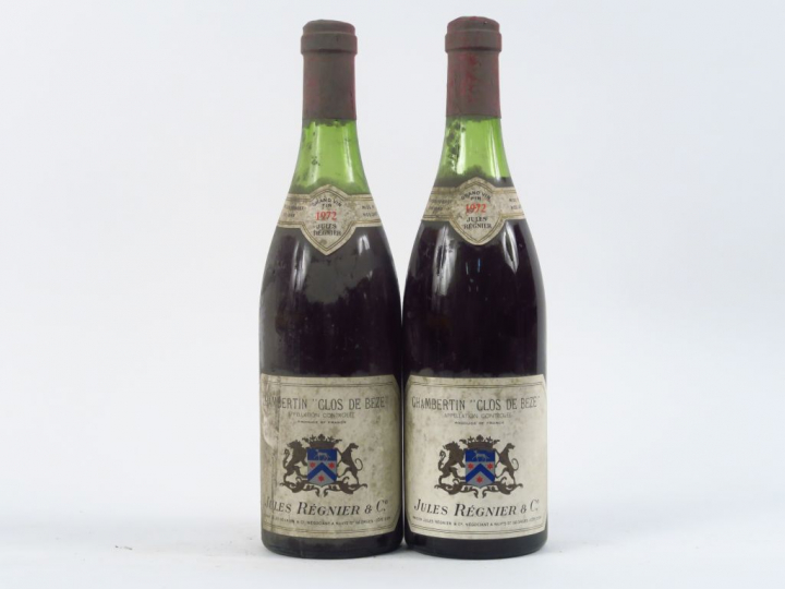 2 BOUTEILLES CHAMBERTIN GC 'CLOS DE BEZE' J. REGNIER - 1972 - 1 à 3 CM