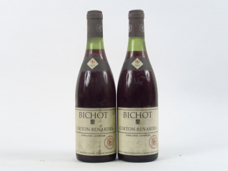Vente aux enchères 2 BOUTEILLES CORTON RENARDES GC A. BICHOT - 1972 - 2 à 2,5 CM
