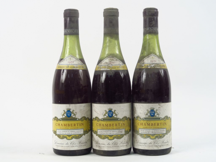 3 BOUTEILLES CHAMBERTIN GC DOMAINE DU CLOS FRANTIN BICHOT - 1972 - 2 à