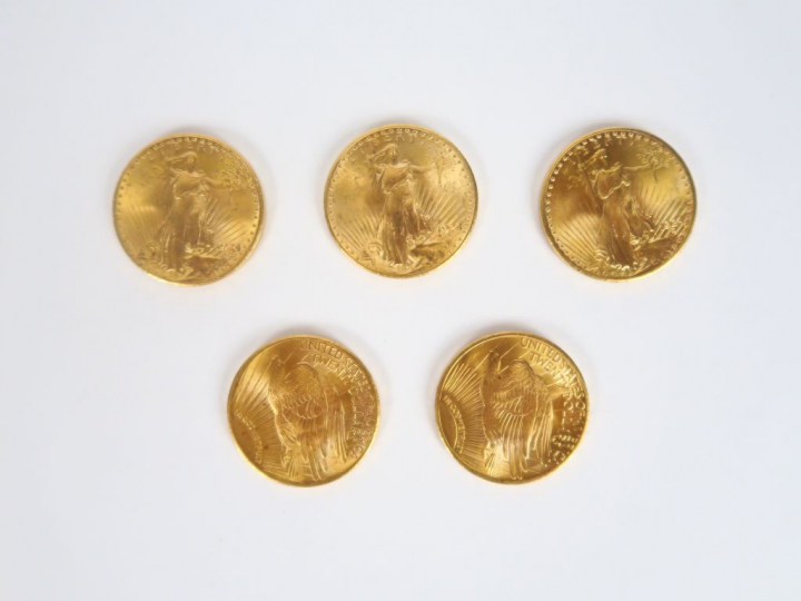 Cinq pièces de 20 Dollars or, 1924.