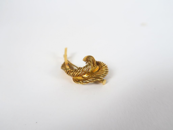 Broche en or en forme de plume.  Poids. 9,6 gr