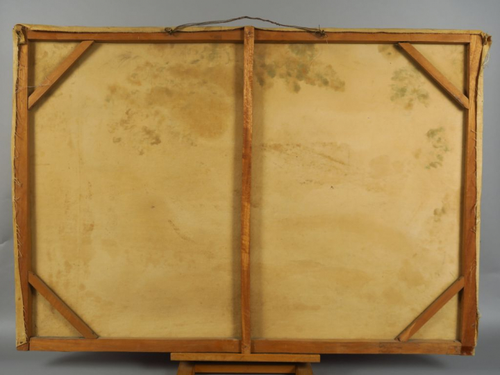 Nguyen Mai Thu "Buffles au milieu d'une rivière traversant un village 