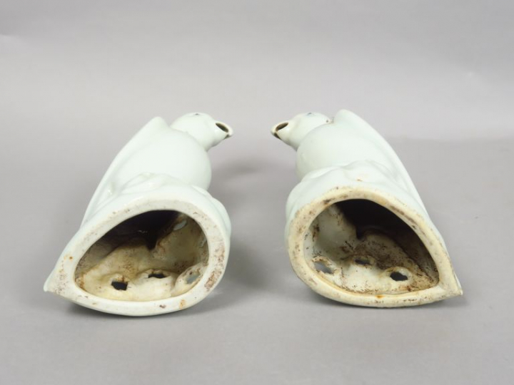 Couple de perruches en porcelaine blanc de Chine. Chine, XIXème siècle