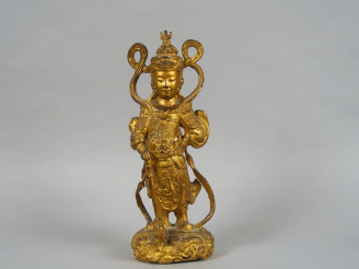 Vente aux enchères Statuette en bronze laqué et doré, représentant un Lokapala en armure 