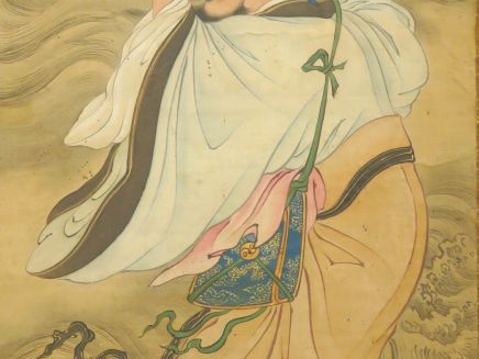 Kakemono à l’encre et couleur sur soie représentant le sennin Tobosaku