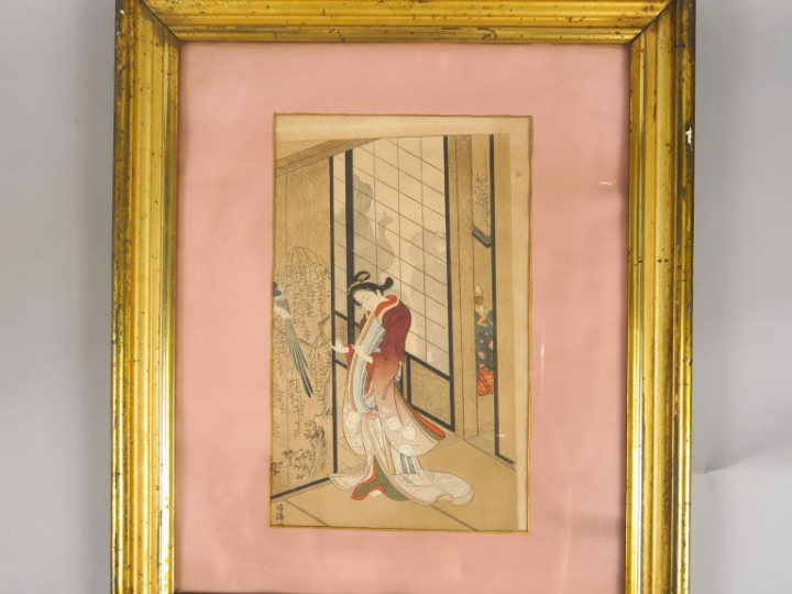 Ensemble comprenant trois estampes japonaises. 19,5 x 30 cm 27 x 17,5 