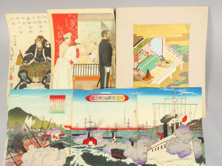 Ensemble comprenant des estampes et des reproductions d'estampes.  Jap