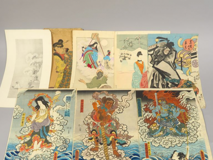 Ensemble comprenant des estampes et des reproductions d'estampes.  Jap