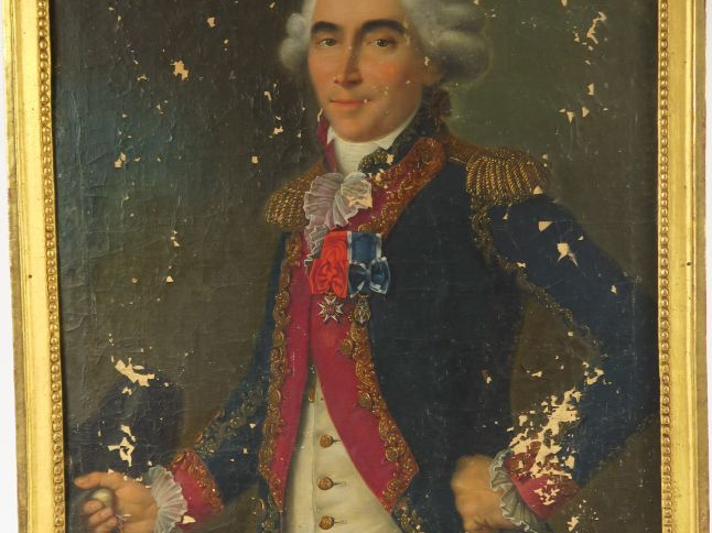 Ecole française XVIIIème. "Portrait d'homme en uniforme". Huile sur to