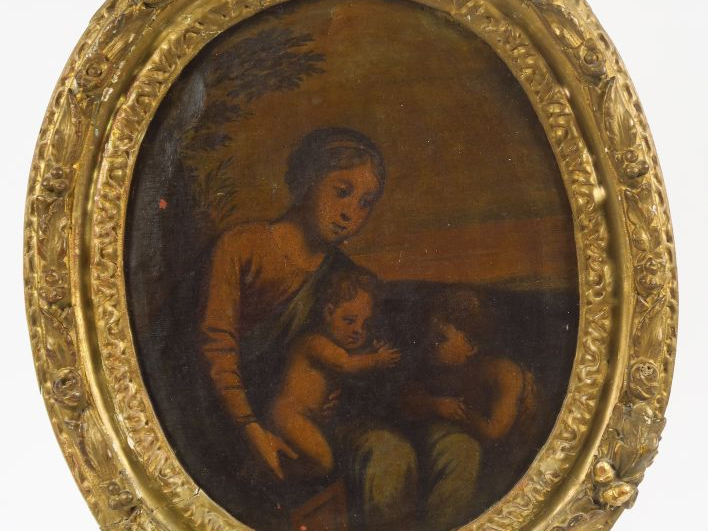 Ecole française XVIIIème. "La Sainte Vierge, l’Enfant Jésus et Saint J