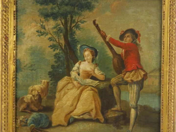 	Ecole française fin XVIIIème/début XIXème dans le goût de Watteau "Sc