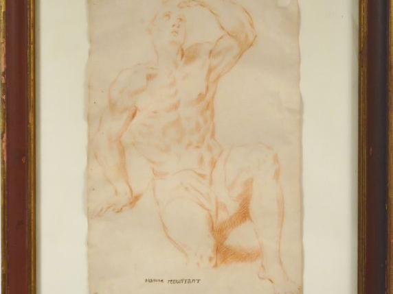 Ecole française XIXème. Deux dessins à la sanguine "Personnages". Dim.