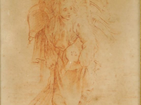 Ecole française XIXème. Deux dessins à la sanguine "Personnages". Dim.