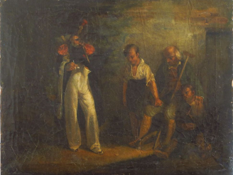 Vente aux enchères Ecole française XIXème. "La conscription". Huile sur toile. Dim. 31,5 