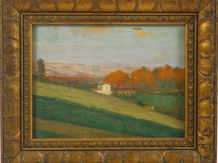 Ecole française Xxème. "Paysage d'automne". Huile sur panneau. Dim. 15