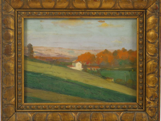 Vente aux enchères Ecole française Xxème. "Paysage d'automne". Huile sur panneau. Dim. 15