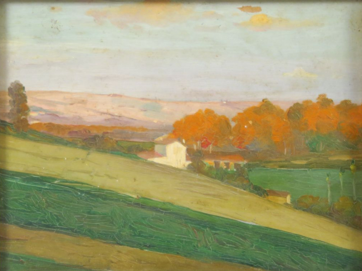 Ecole française Xxème. "Paysage d'automne". Huile sur panneau. Dim. 15