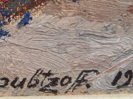 A. ROUBTZOFF. "Vue de parc à Bourges". Huile sur toile marouflée sur p