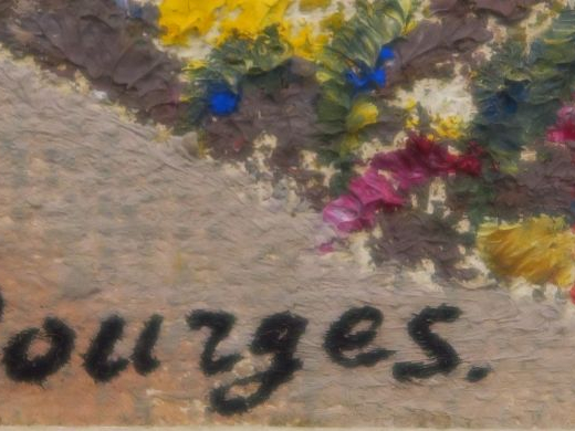 A. ROUBTZOFF. "Vue de parc à Bourges". Huile sur toile marouflée sur p