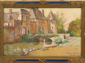 Vente aux enchères MATTEO BRONDY. "Vue du château de Beaulieu". Aquarelle signée en bas à