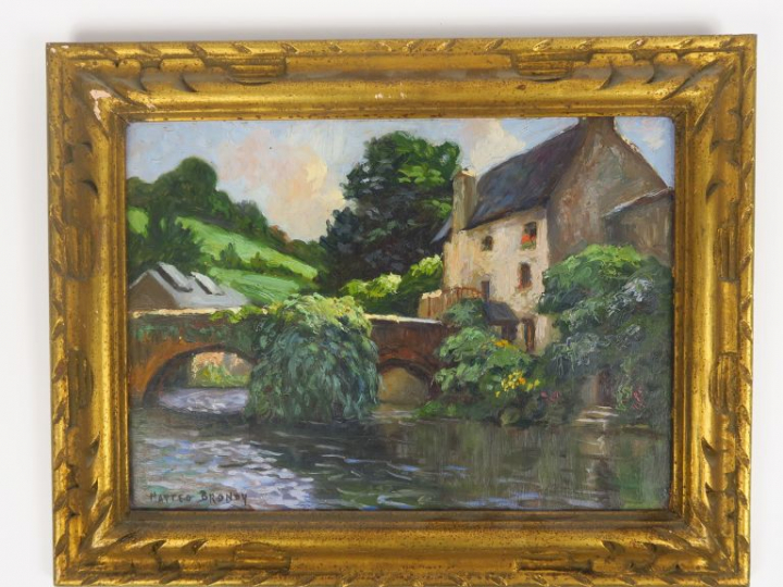 MATTEO BRONDY. "Le moulin". Huile sur panneau, signée en bas à gauche.