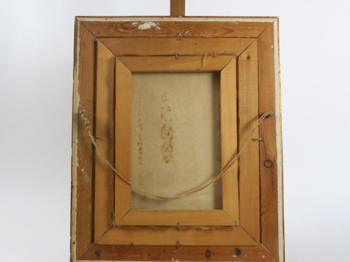 G. DELPAND. "Intérieur d'église". Huile sur toile, signée en bas à gau