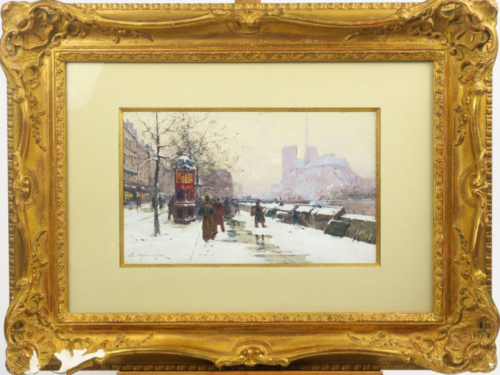 E. GALIEN-LALOUE. 'Notre Dame de Paris et les quais sous la neige'. Go