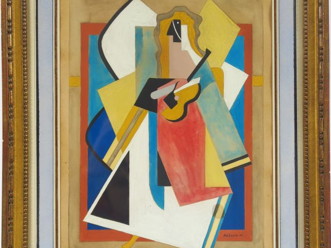 A. GLEIZES. "Le guitariste".  Aquarelle, signée en bas à droite et dat