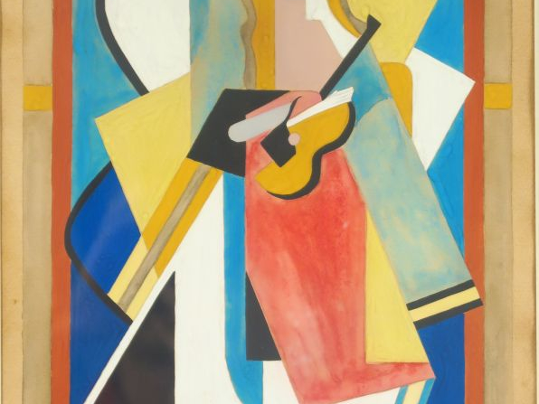 A. GLEIZES. "Le guitariste".  Aquarelle, signée en bas à droite et dat