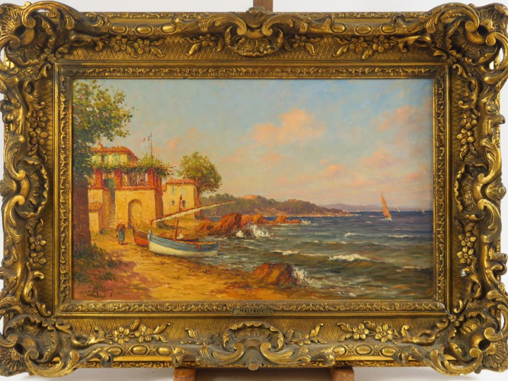 MALFROY. "Vue des Martigues". Huile sur toile, signée en bas à gauche.