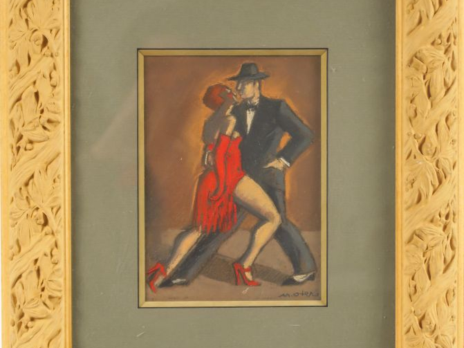 M. OTERO. "Danseurs de tango". Pastel, signé en bas à droite. Dim. 17,