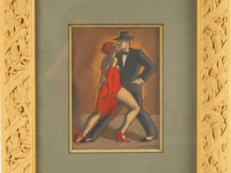 Vente aux enchères M. OTERO. "Danseurs de tango". Pastel, signé en bas à droite. Dim. 17,