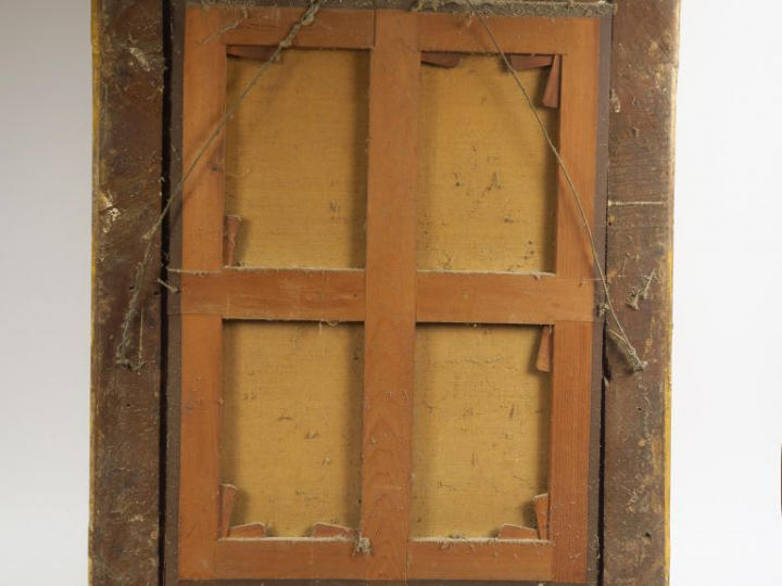 Ecole italienne XVIIème. "L'annonciation". Huile sur toile, dans un ca