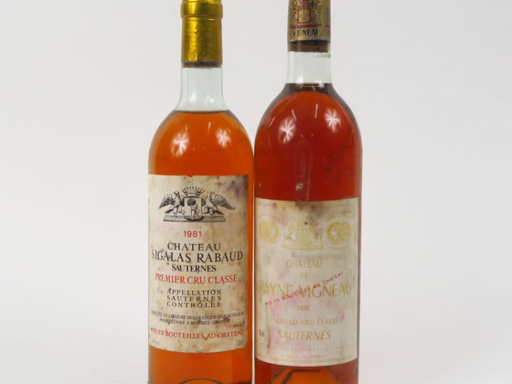 2 BOUTEILLES 1er CC SAUTERNES : 1 CHÂTEAU RAYNE VIGNEAU 1970 BG - 1 CH