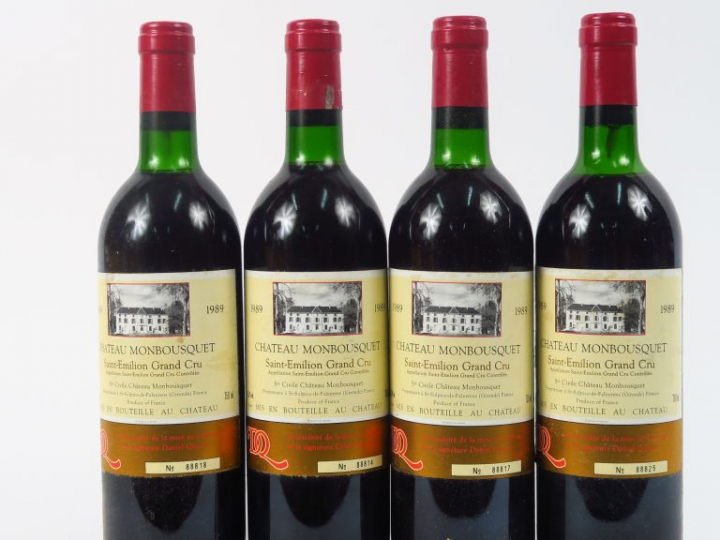 4 BOUTEILLES CHÂTEAU MONBOUSQUET GC ST EMILION - 1989 - CBO - 3 LB/1 H