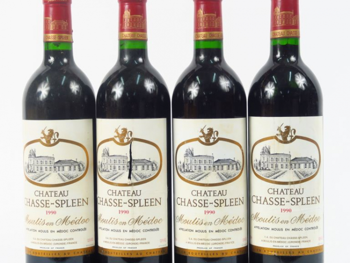 4 BOUTEILLES CHÂTEAU CHASSE SPLEEN MOULIS - 1990 - 1 ELD