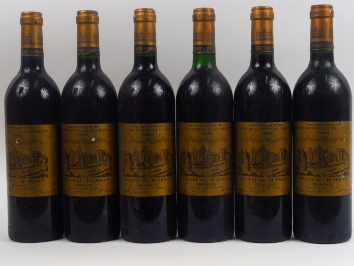 6 BOUTEILLES CHÂTEAU D'ISSAN GGC MARGAUX - 1990 - 1 BG
