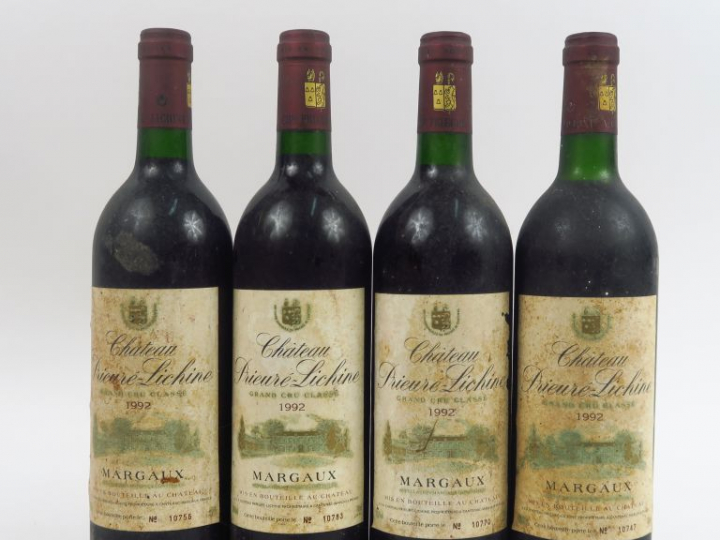 4 BOUTEILLES CHÂTEAU PRIEURE LICHINE GCC MARGAUX - 1992 - 2 BG/1 LB/EL