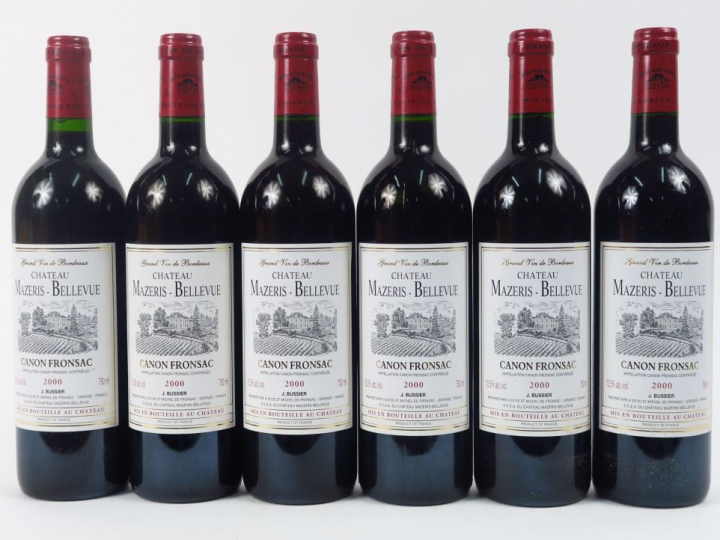 6 BOUTEILLES CHÂTEAU MAZERIS BELLEVUE CANON FRONSAC - 2000 - CBO