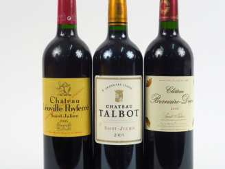 Vente aux enchères 3 BOUTEILLES ST JULIEN 2005 : 1 CHÂTEAU LEOVILLE POYFERRE - 1 CHÂTEAU 