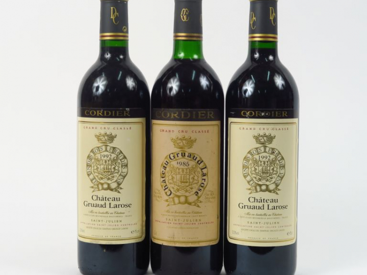3 BOUTEILLES CHÂTEAU GRUAUD LAROSE GCC ST JULEN - 2 de 1992/1 de 1985 
