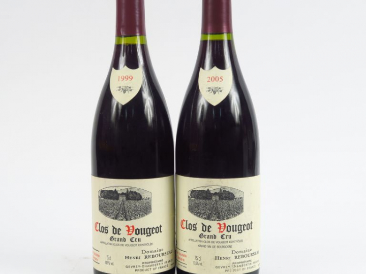 2 BOUTEILLES CLOS DE VOUGEOT GC H. REBOURSSEAU : 1 de 1999 - 1 de 2005