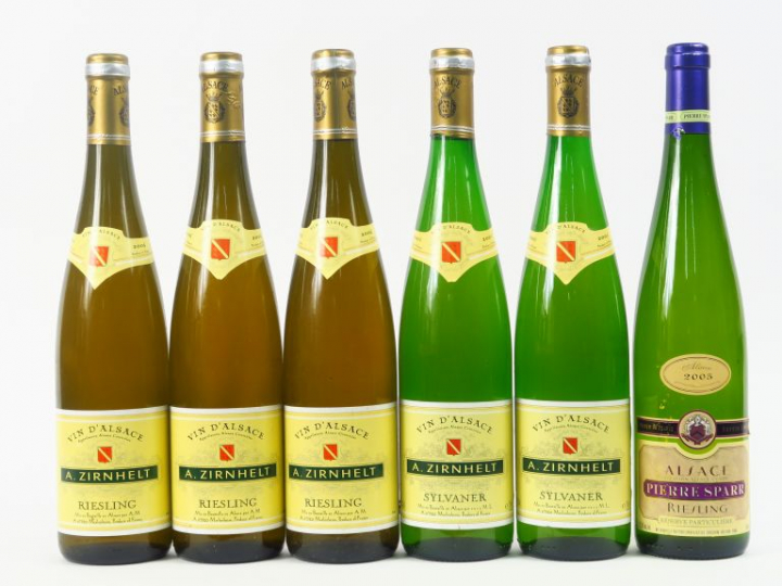 6 BOUTEILLES ALSACE: 1 RIESLING SPARR 2005 - 3 RIESLING ZIRNHELT 2006 