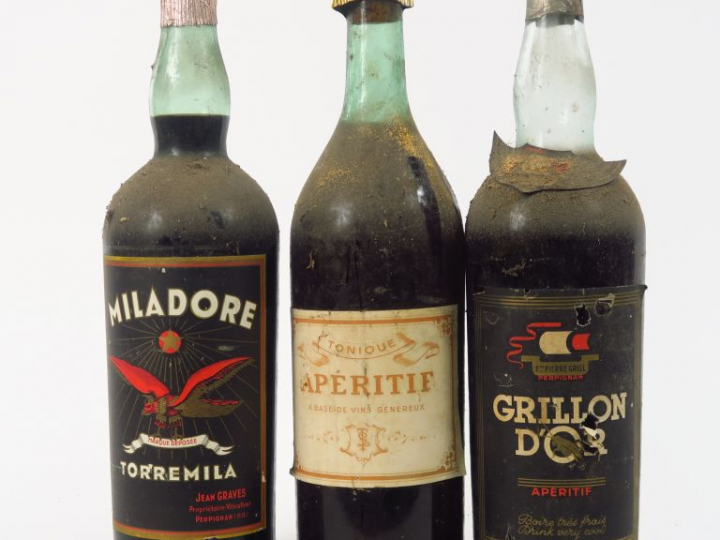 3 BOUTEILLES V.D.N. : 1 MILADORE TORREMILA - 1 GRILLON D'OR - 1 TONIQU