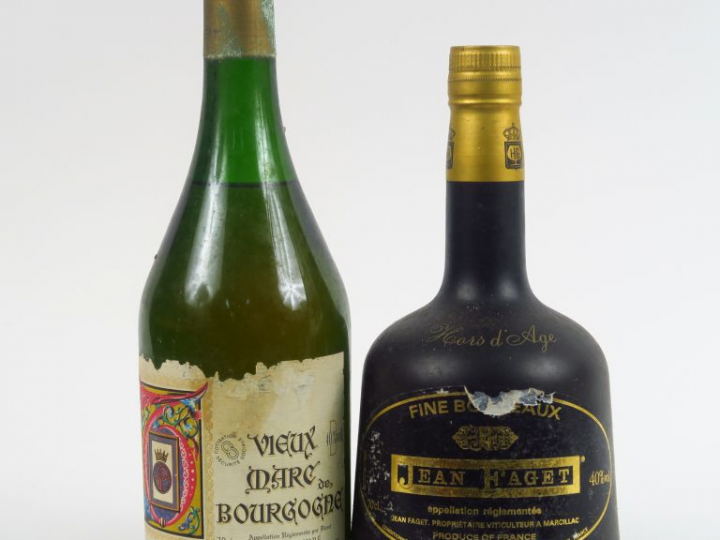 2 BOUTEILLES : 1 FINE BORDEAUX FAGET - 1 VIEUX MARC DE BOURGOGNE