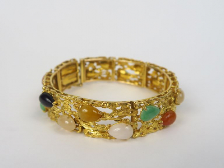 Bracelet "Tutti Frutti" en or 14k et pierres de couleur. Poids tel. 32