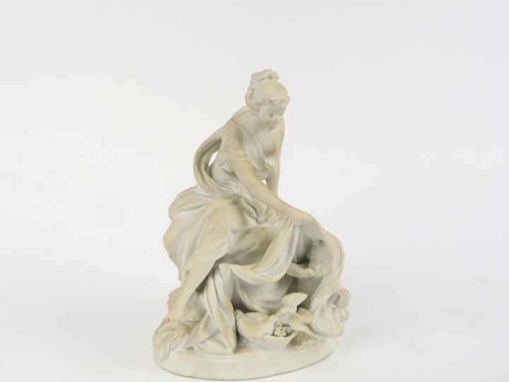 SEVRES d'après FALCONET  "La curiosité" Groupe XIXème en biscuit.  Sig