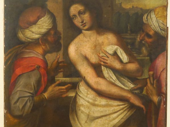 Ecole italienne XVIIème  "Suzanne et les Vieillards" Huile sur toile. 