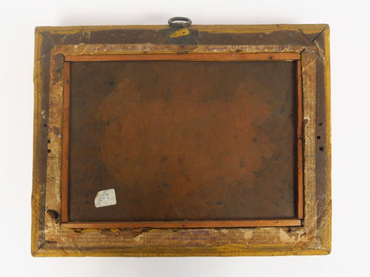 Ecole XVIIème  "Jésus, Marthe et Marie" Huile sur cuivre.  16 x 23 cm