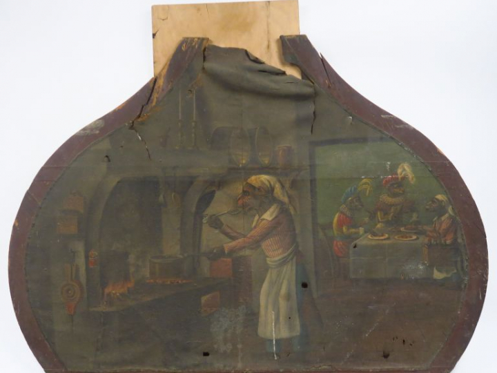 Ecole française dans le goût des singeries de Oudry "La cuisine et le 